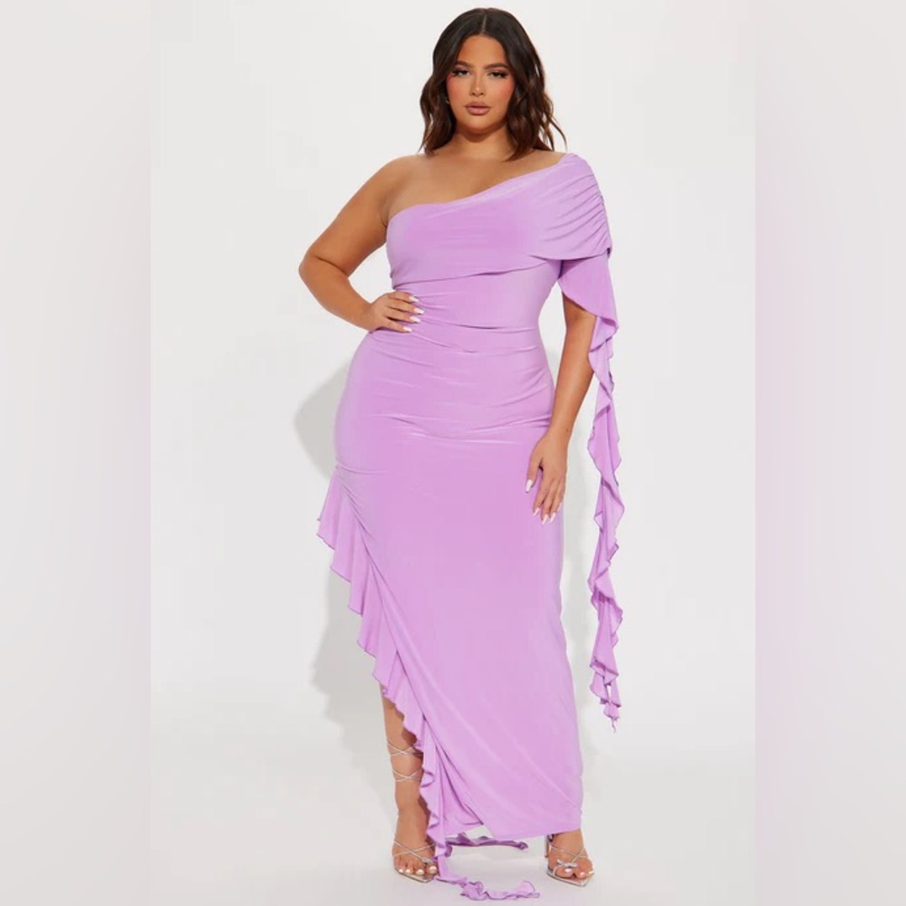 ✨ Women’s Plus Size Lavender One-Shoulder Dress |